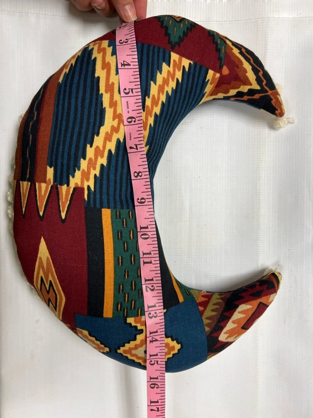 Vtg Handcrafted Multicolor Ethnic Tribal Moon Pillow with Tassels